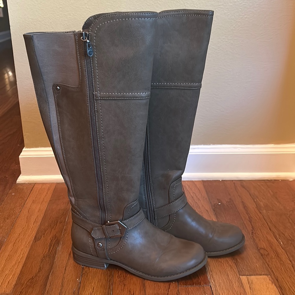 Gray Leather Riding Boots